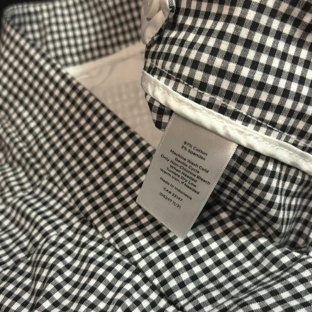 Talbots Chatham Ankle Pants 14P Black White Gingham Stretch Career Petite